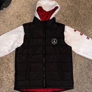 Jordan Black and Red Hooded Vest with White Sleeves